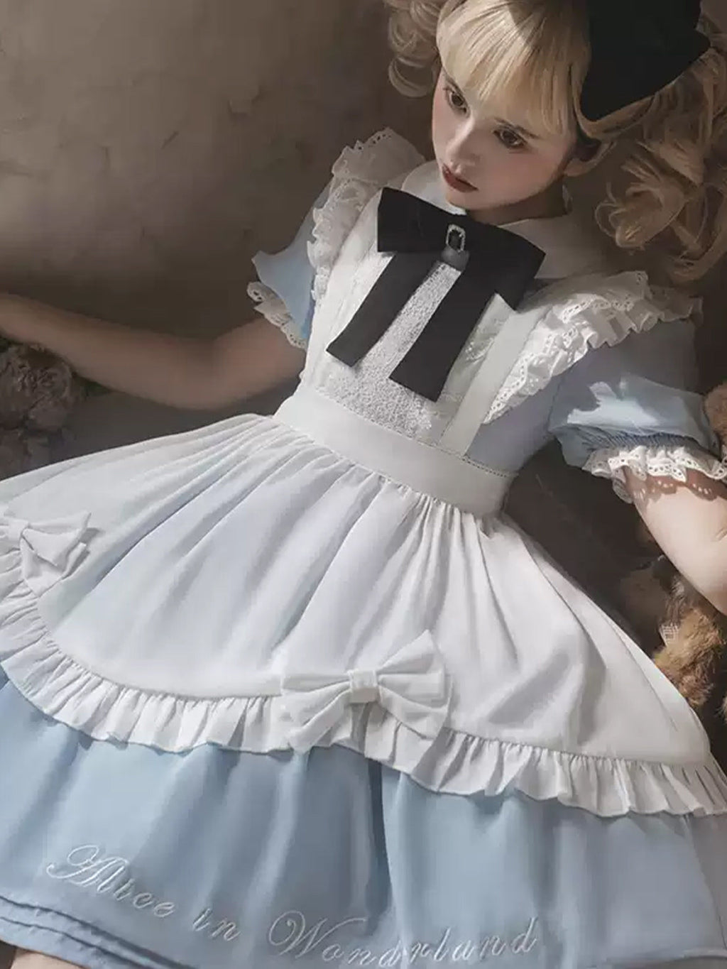 Maid Outfit Alice-themed Ruffled Blue Dress Summer Short Sleeve