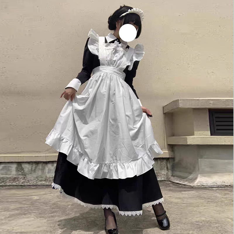 Maid Outfit Black and White Long Dress Elegant Uniform for Cosplay
