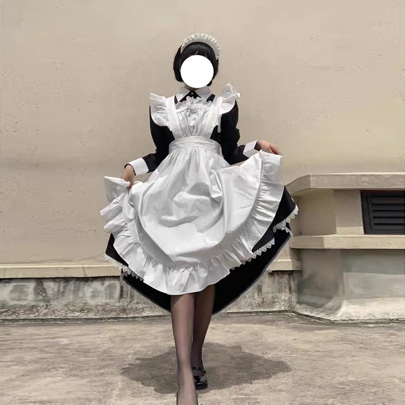 Maid Outfit Black and White Long Dress Elegant Uniform for Cosplay