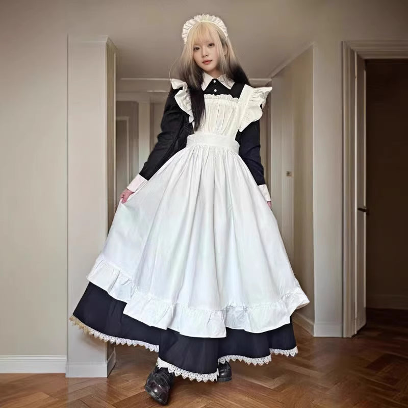 Maid Outfit Black and White Long Dress Elegant Uniform for Cosplay