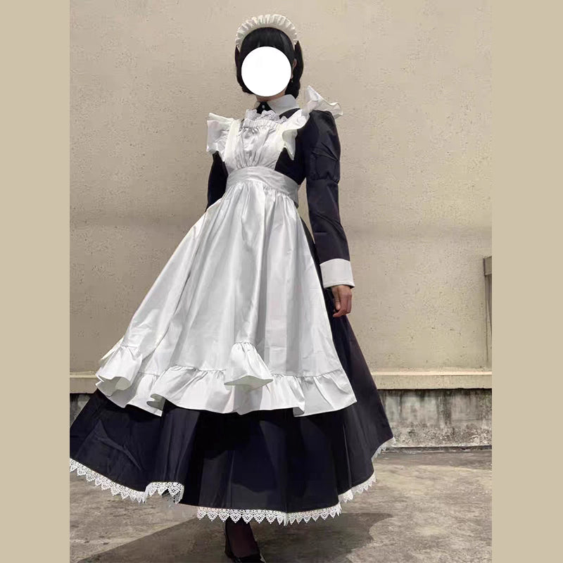 Maid Outfit Black and White Long Dress Elegant Uniform for Cosplay