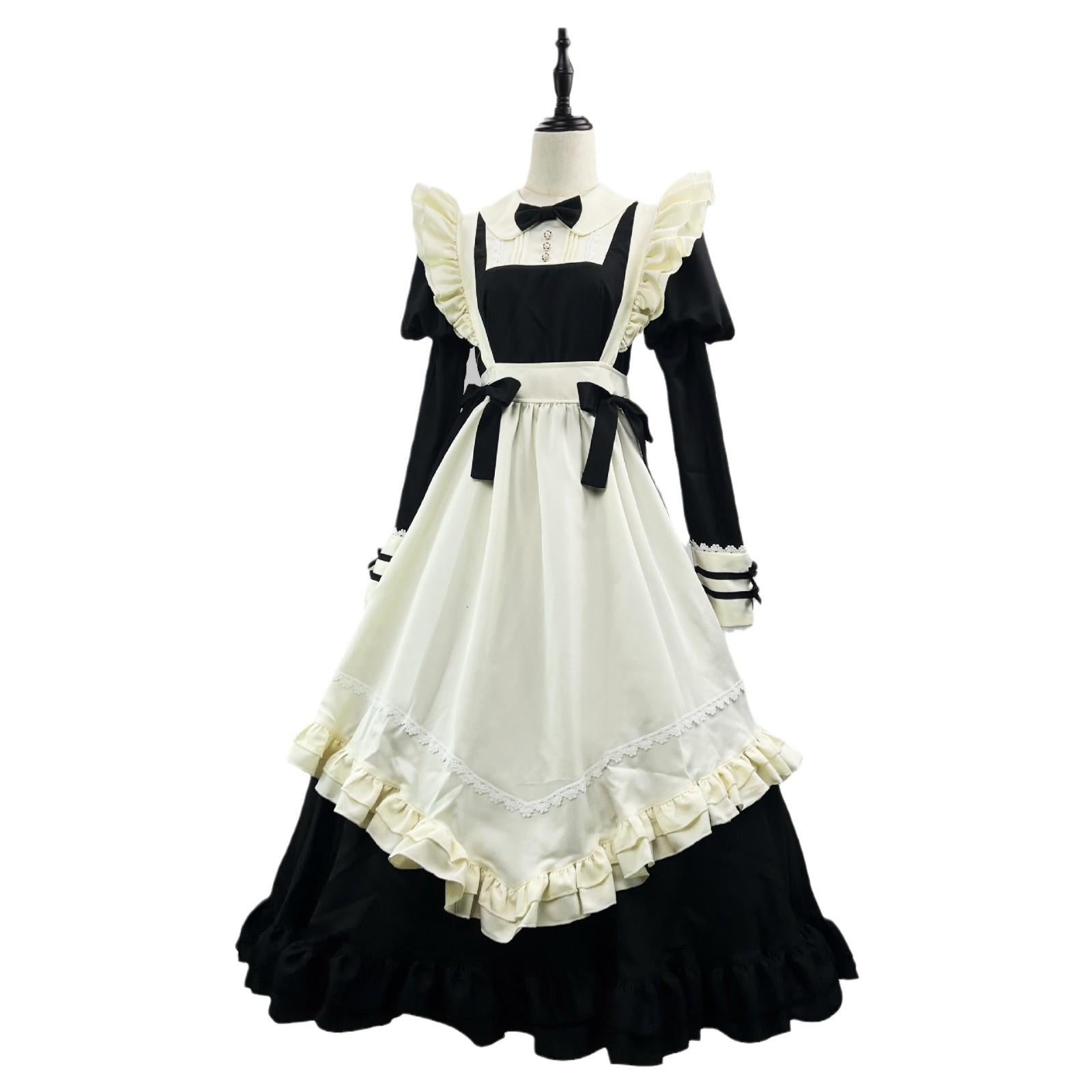 Maid Outfit Classic Black Japanese Long Cafe Cute Plus Size 4XL Dress