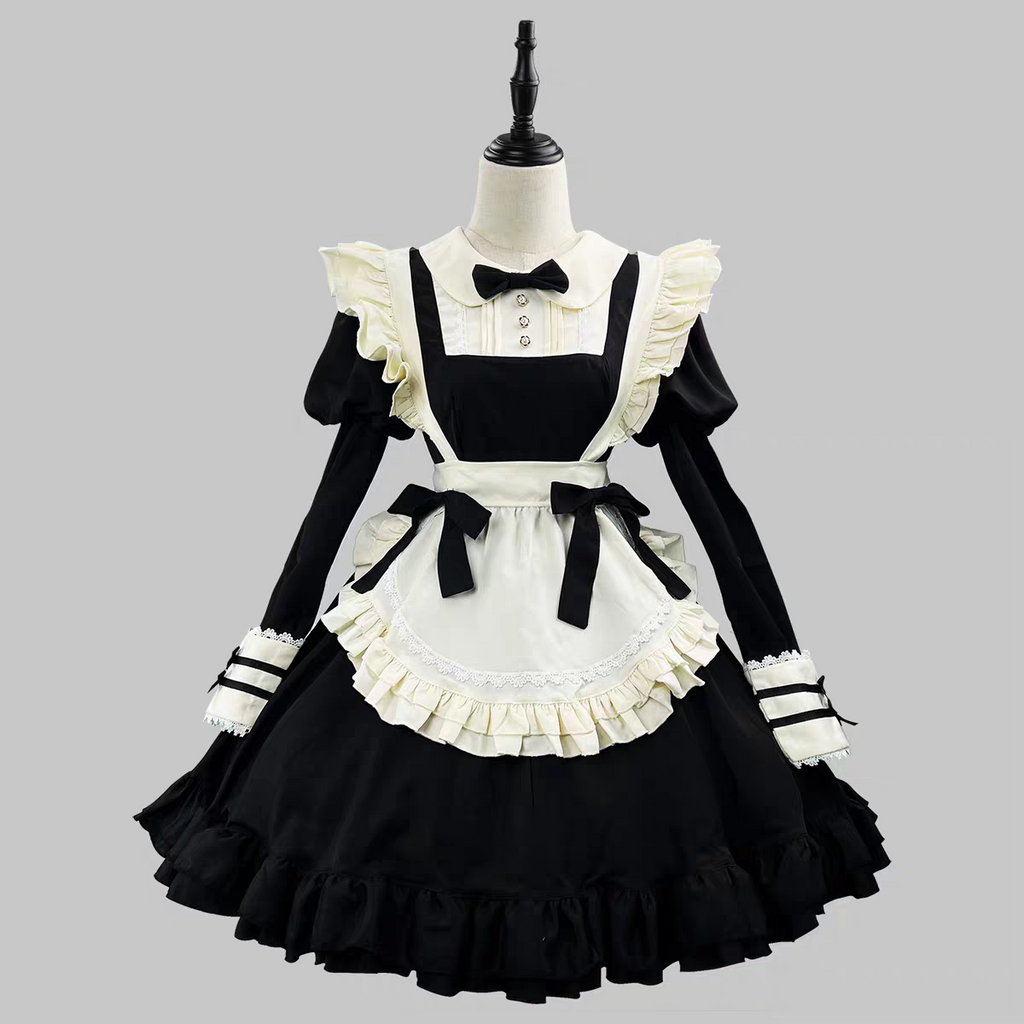 Maid Outfit Classic Black Japanese Long Cafe Cute Plus Size 4XL Dress