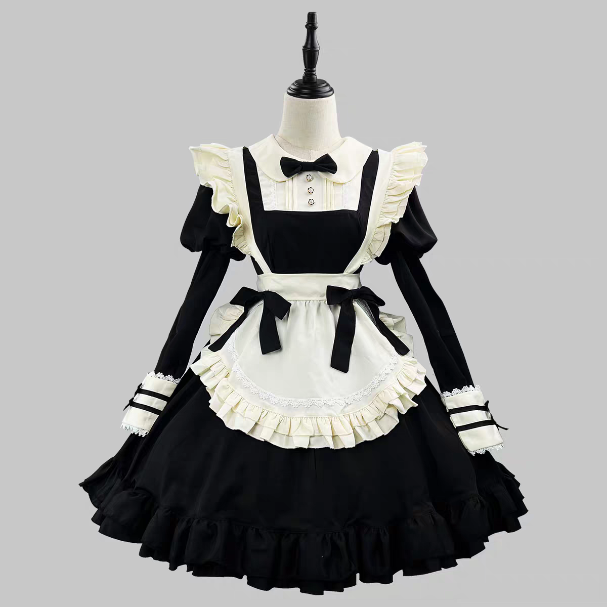 Maid Outfit Classic Black Japanese Long Cafe Cute Plus Size 4XL Dress