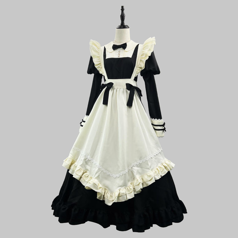 Maid Outfit Classic Black Japanese Long Cafe Cute Plus Size 4XL Dress