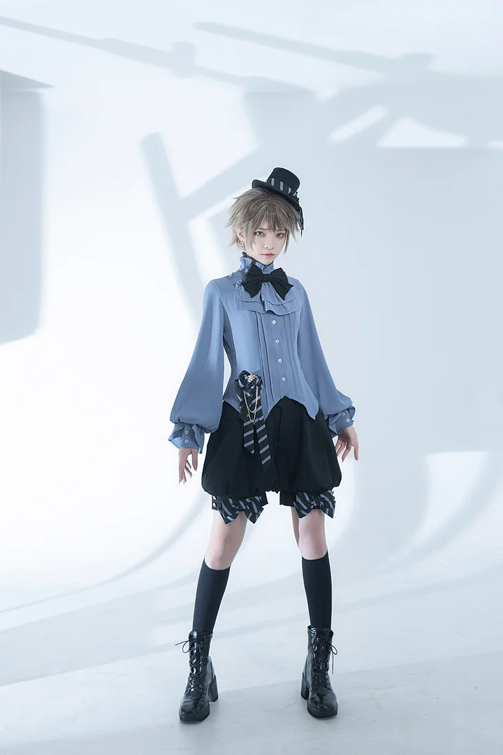 Ouji Fashion Gothic Blue and Black Prince Hood Vest Set Vintage