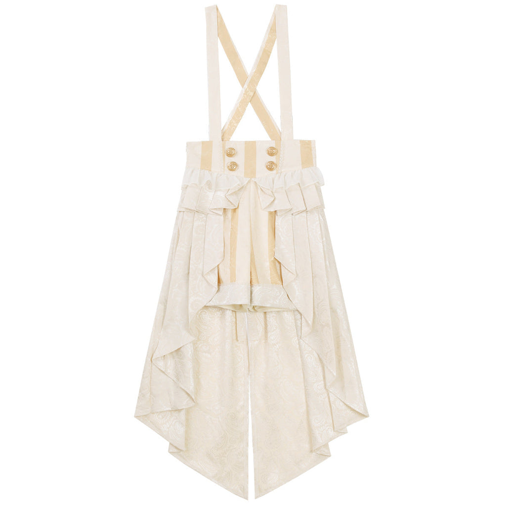 Ouji Fashion Ivory Long Sleeve with Bow Daily Cute Overalls Wind Suit
