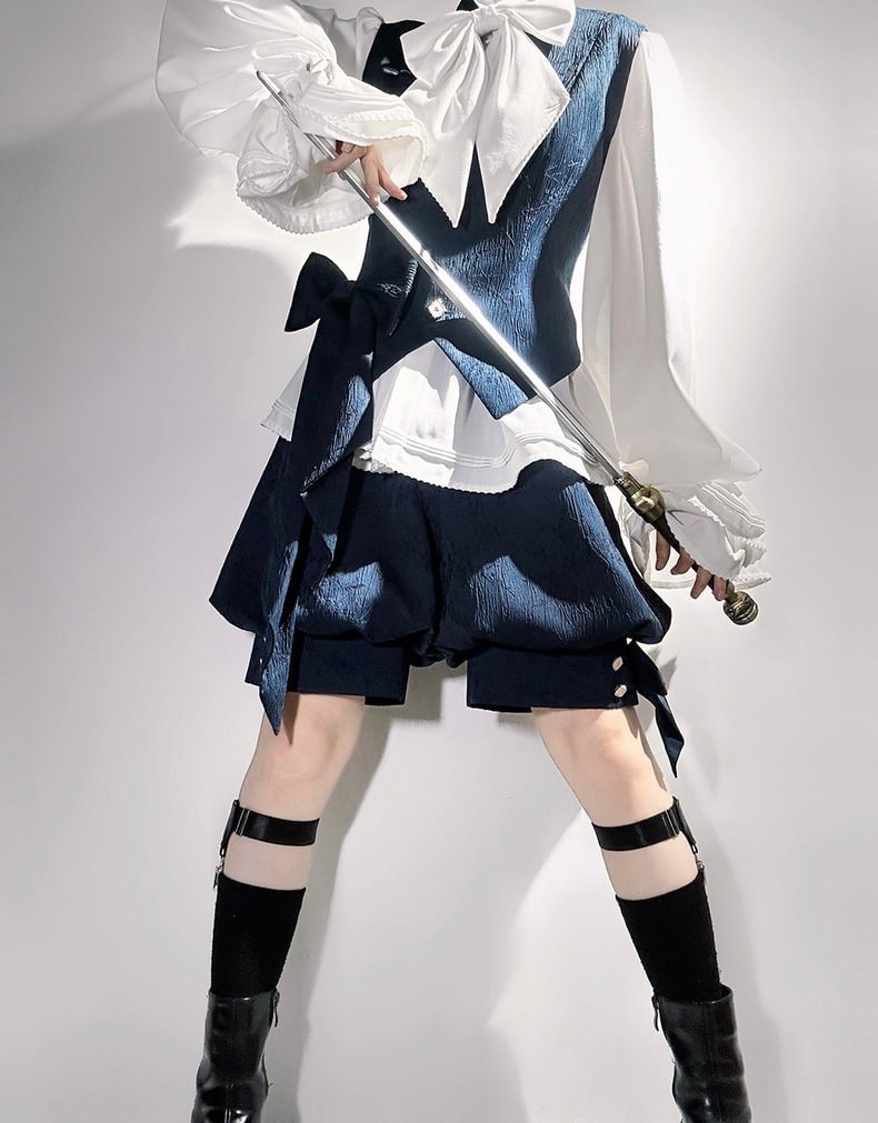 Ouji Fashion Rabbit Ears Prince Set Sapphire Blue Cute Cool Jacket Lolita