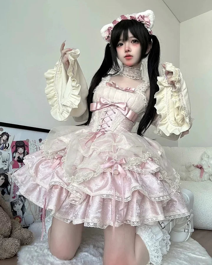 Sweet Lolita Ball Gown Ballet Style Princess Dress 3 Colors with Bow