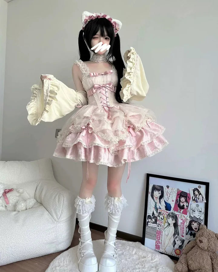 Sweet Lolita Ball Gown Ballet Style Princess Dress 3 Colors with Bow