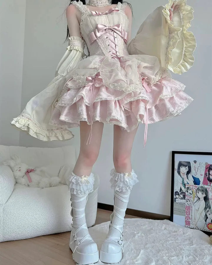 Sweet Lolita Ball Gown Ballet Style Princess Dress 3 Colors with Bow