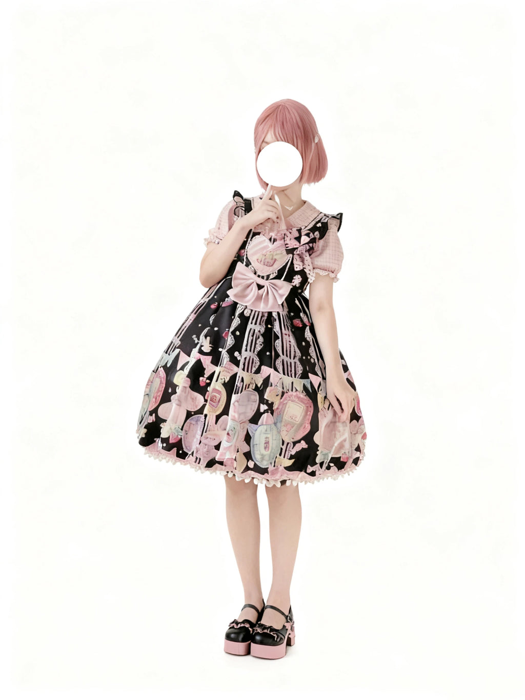 Sweet Lolita Black Cartoon Printing Patterns Sweetheart Dress 2 Colors