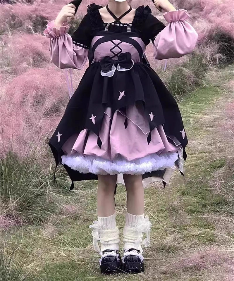 Sweet Lolita Black Pink Little Witch Style Cute Strap Dress Autumn Halloween