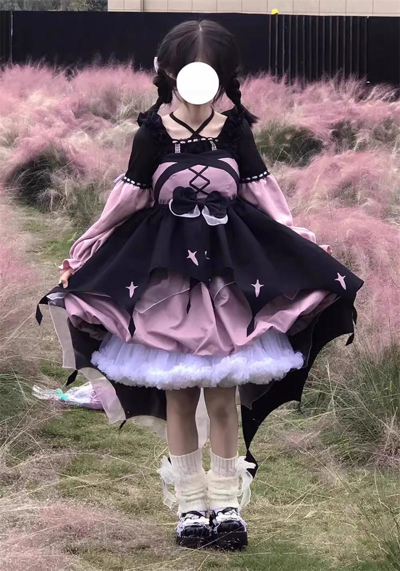 Sweet Lolita Black Pink Little Witch Style Cute Strap Dress Autumn Halloween