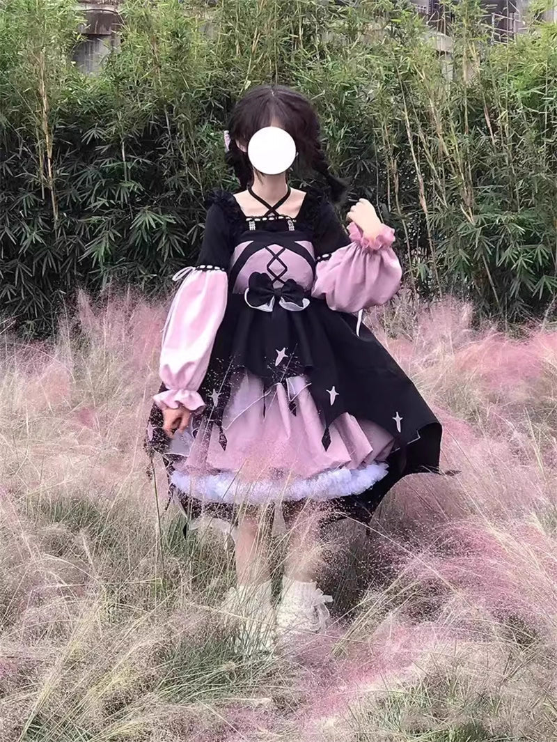 Sweet Lolita Black Pink Little Witch Style Cute Strap Dress Autumn Halloween