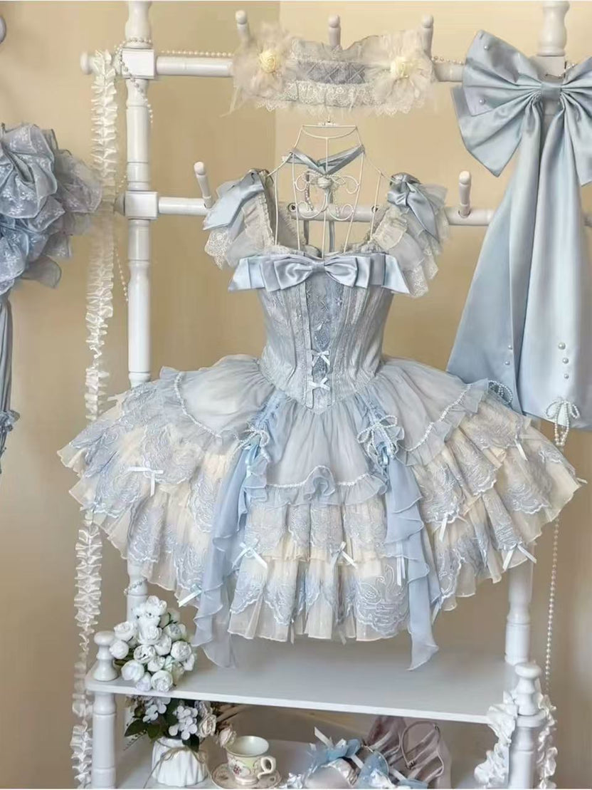 Sweet Lolita Blue Cute Elegant Swan Princess Ballet Style Fairy Dress