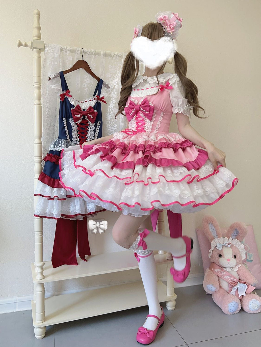 Sweet Lolita Cute Dress Puff Ruffuled Princess Lace 2 Colors for Tea Party