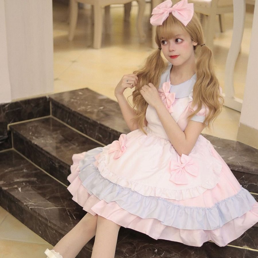 Sweet Lolita Maid Japanese Pink Cream Sweetheart 5XL Plus Size with Apron 2 Colors