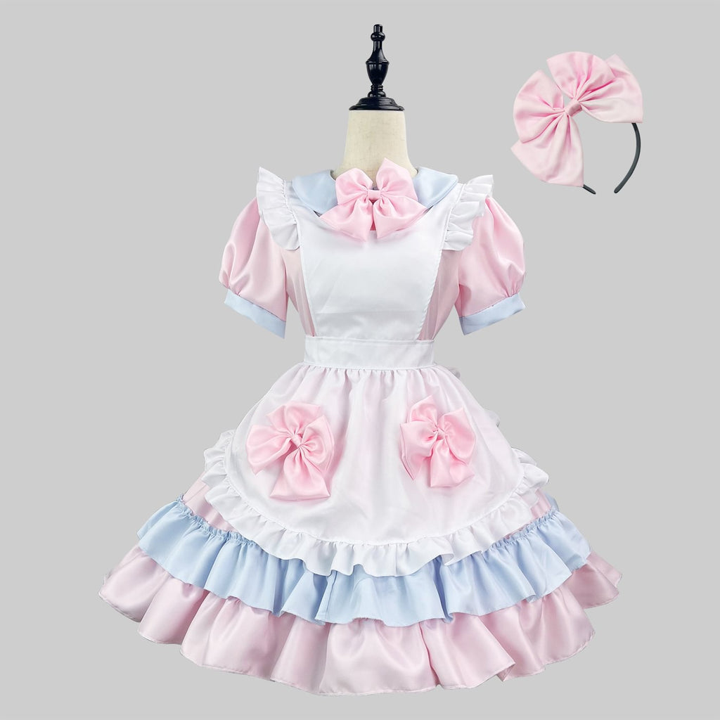Sweet Lolita Maid Japanese Pink Cream Sweetheart 5XL Plus Size with Apron 2 Colors