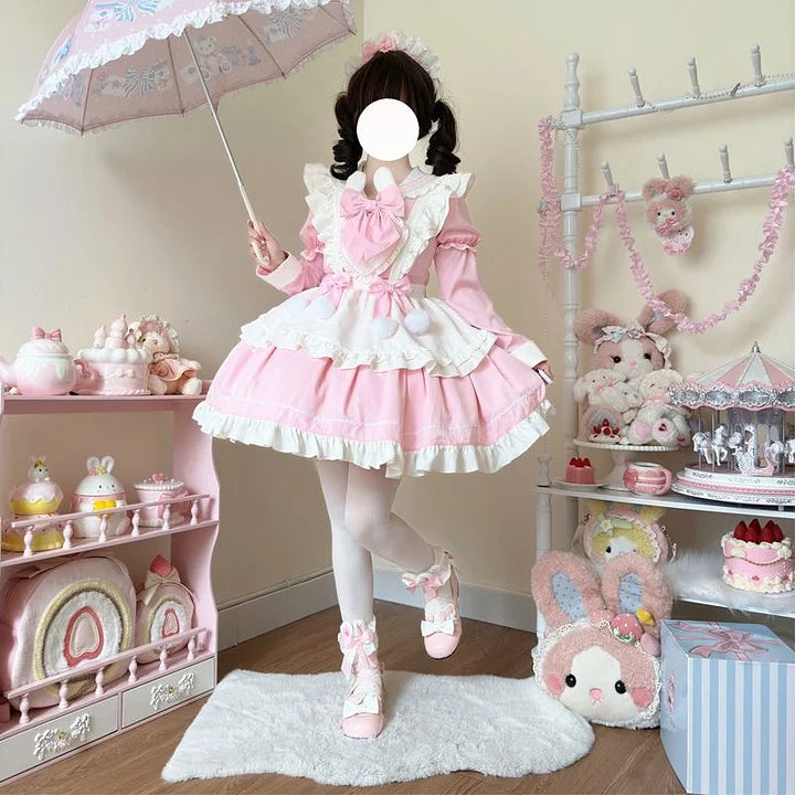Sweet Lolita Maid Outfit Long Sleeve Rabbit Ears 3 Colors Dress