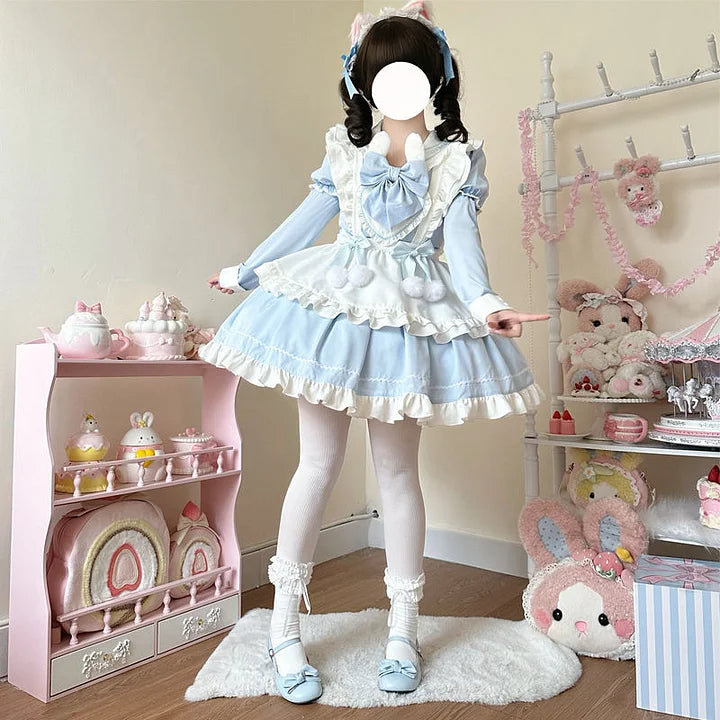 Sweet Lolita Maid Outfit Long Sleeve Rabbit Ears 3 Colors Dress