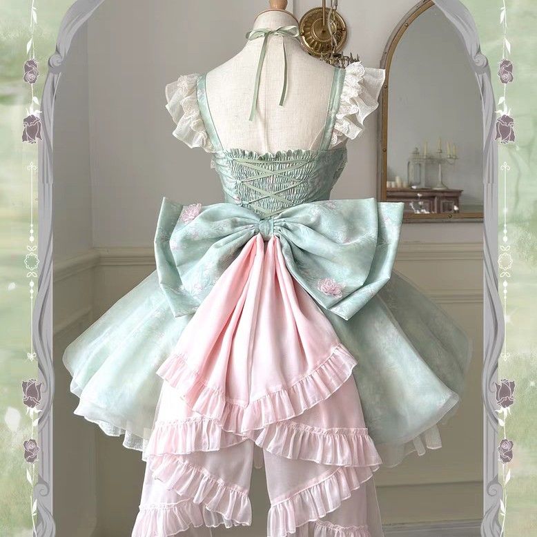 Sweet Lolita Mori Kei Fashion Green Flower Fairy Princess Bud Dress