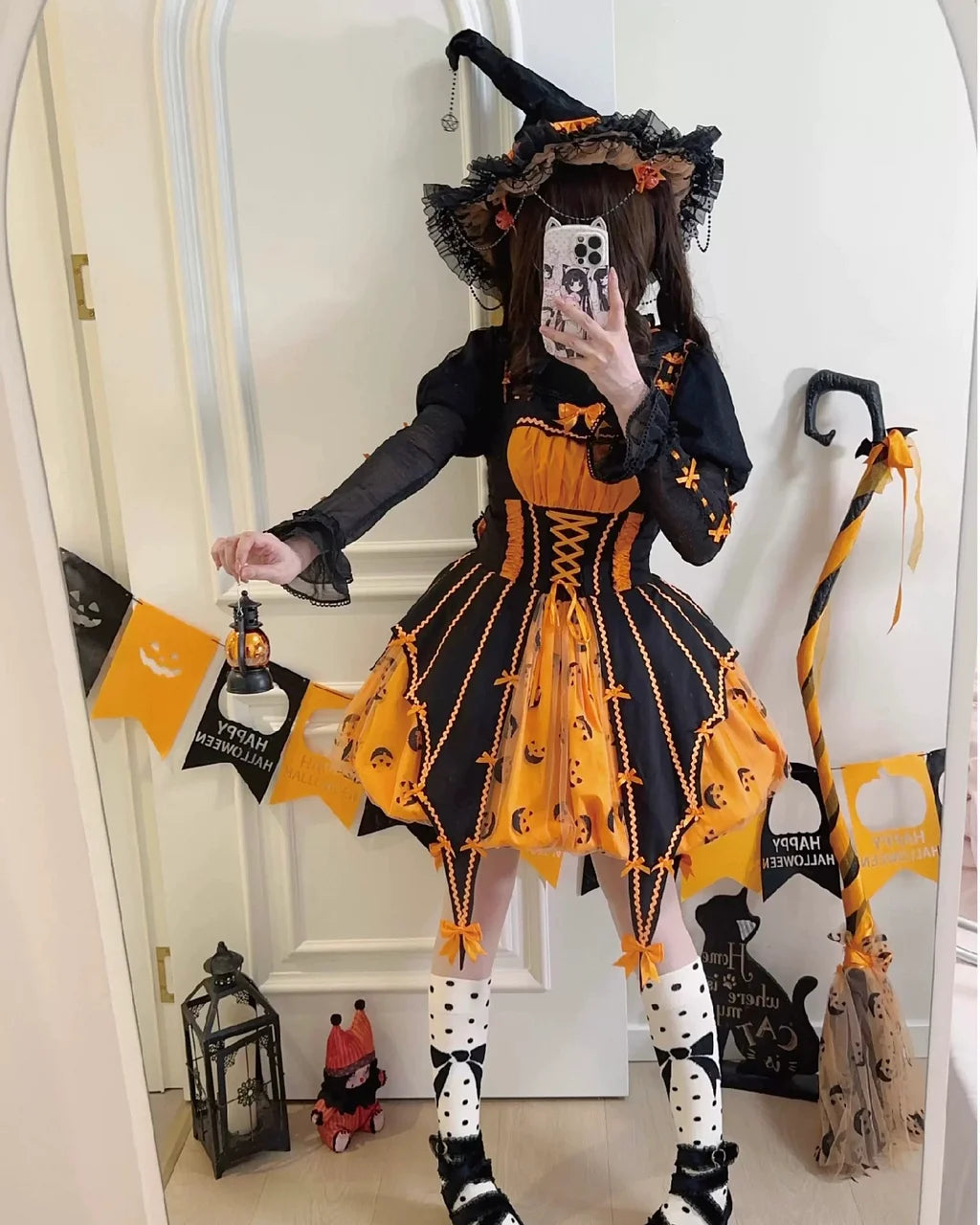 Sweet Lolita Orange Jack-O-Lantern Witch Costume  Dress for Halloween 2 Colors