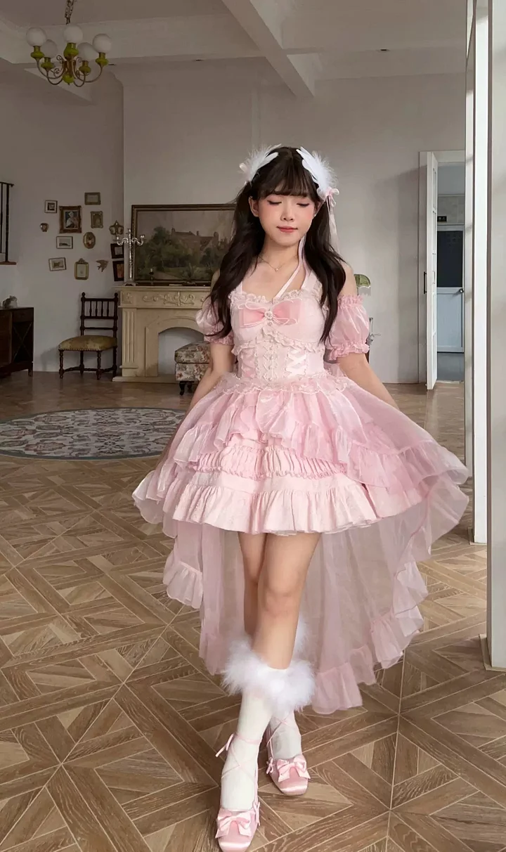 Sweet Lolita Organza 3 Colors Summer Princess Suspender Dress for Wedding