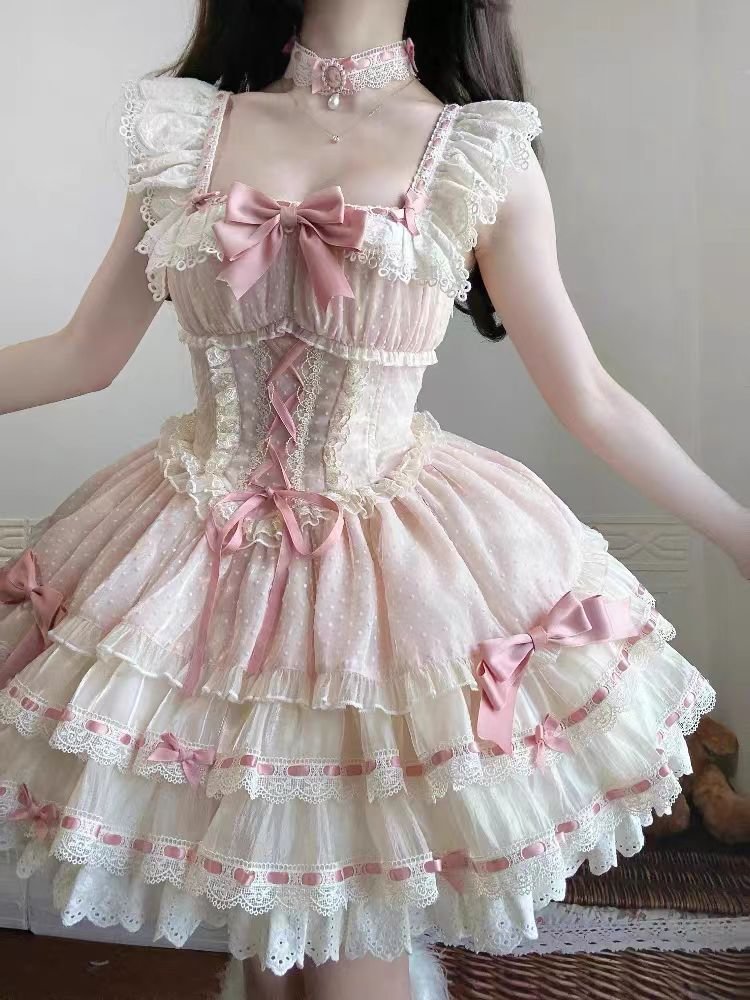 Sweet Lolita Pink Ballet Dress Cake Dress Ruffles Sleeveless Princess