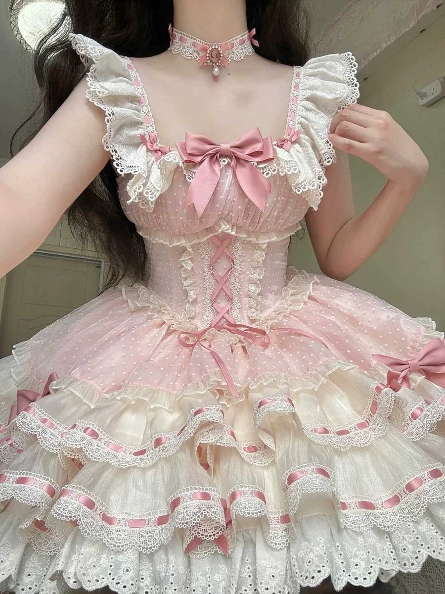 Sweet Lolita Pink Ballet Dress Cake Dress Ruffles Sleeveless Princess