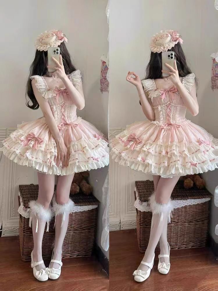 Sweet Lolita Pink Ballet Dress Cake Dress Ruffles Sleeveless Princess