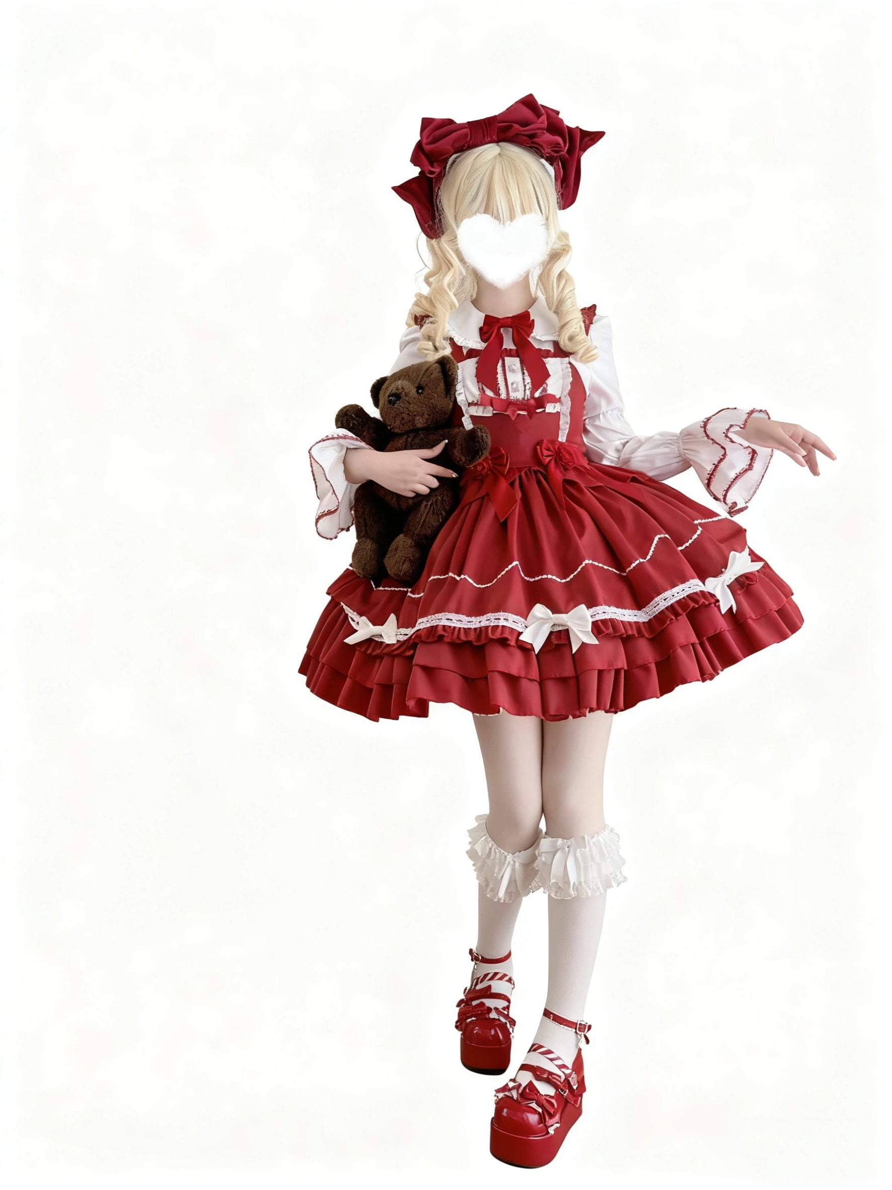 Sweet Lolita Red Layer Cake Dress with Bow Ruffles Hem 3 Colors