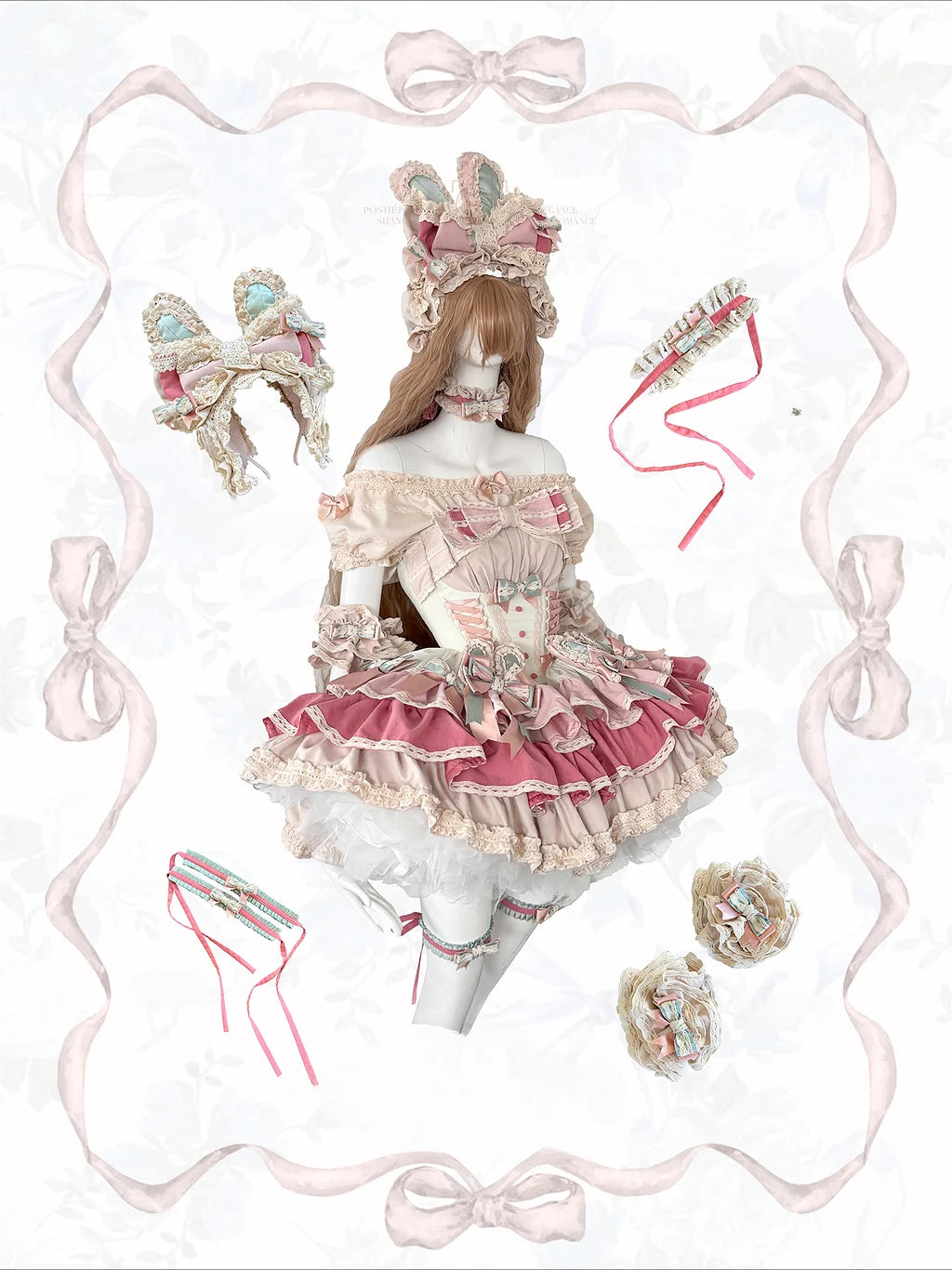 Sweet Lolita Ribbon Ballet Style Bunny Ears Cake Dress Accessories