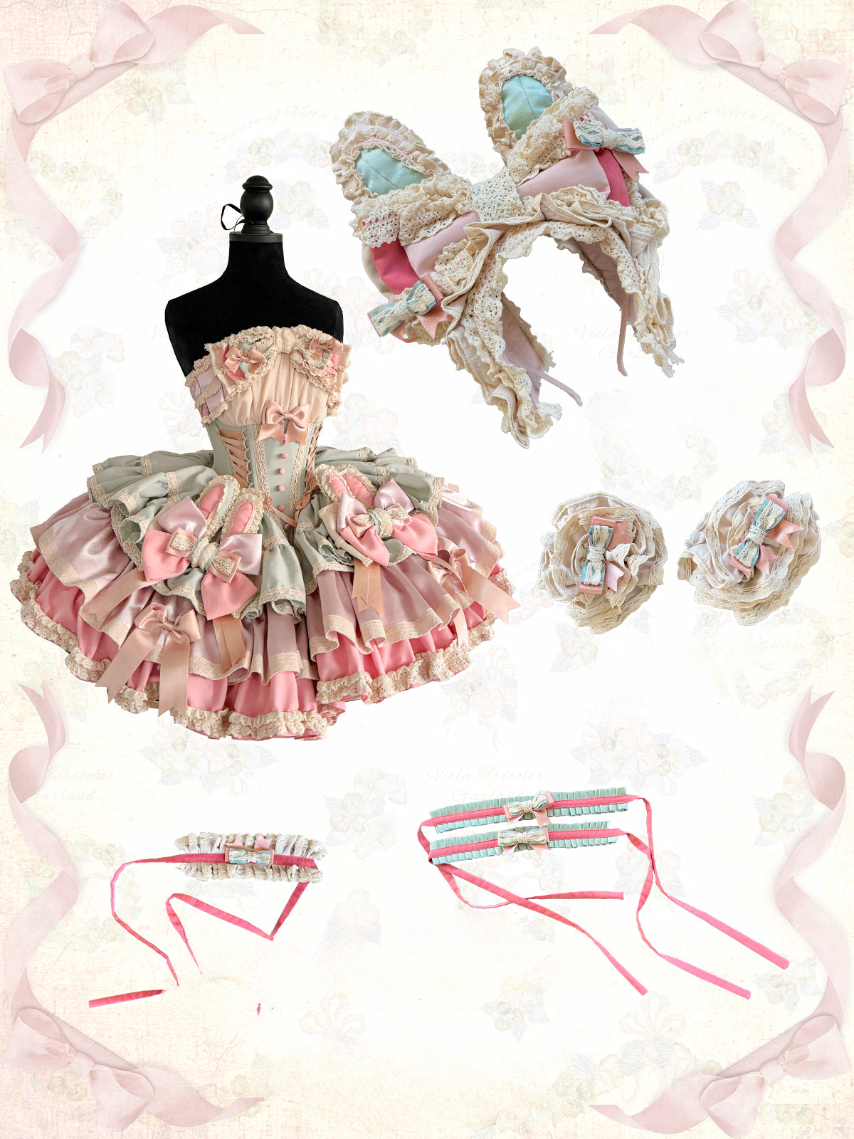 Sweet Lolita Ribbon Ballet Style Bunny Ears Cake Dress Accessories