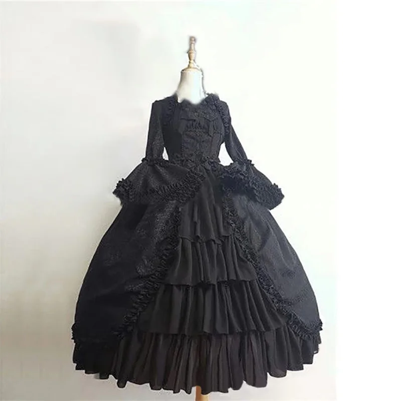 Classic Lolita Vintage Victorian Black Long Sleeve Dress Plus Size for Halloween