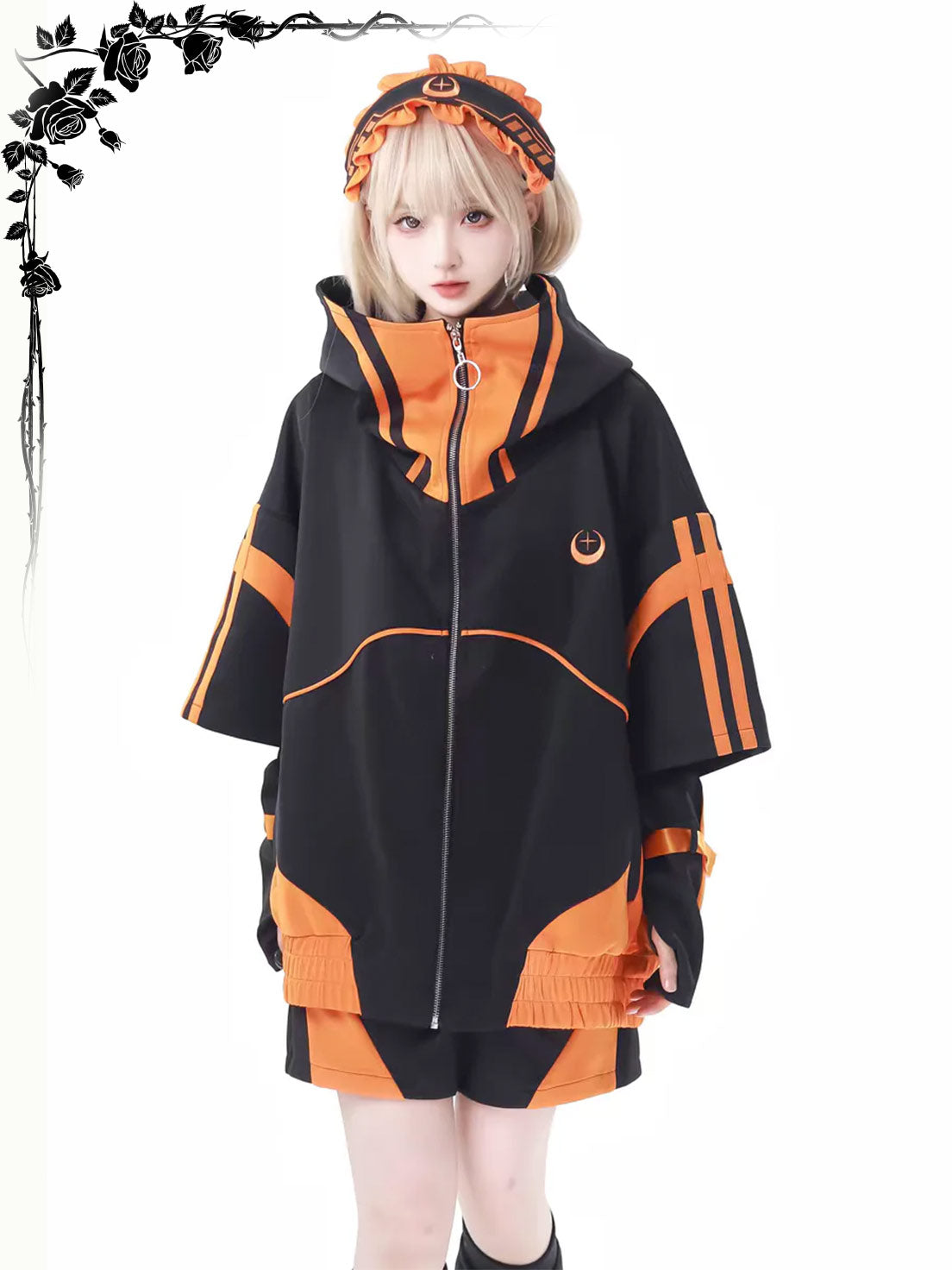 Gothic Lolita Jirai Kei Cyberpunk Set Green Hoodie Oversized Streetwear Outfit 2 Colors