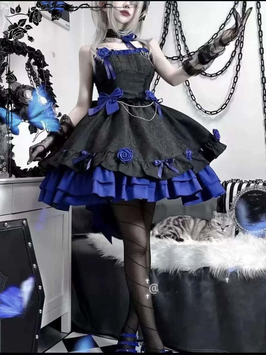 Gothic Lolita Red Black Rose Ball Gown Multi-layer Cake Dresses for Halloween