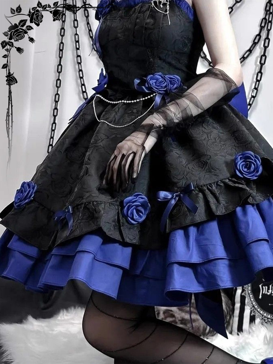 Gothic Lolita Red Black Rose Ball Gown Multi-layer Cake Dresses for Halloween