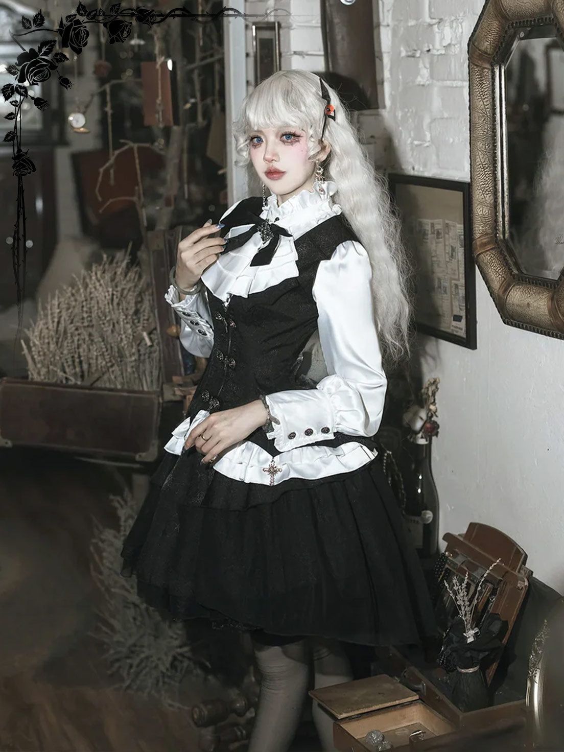 Gothic Lolita Vampire Duke Dark Black Dress Set Skirt for Party