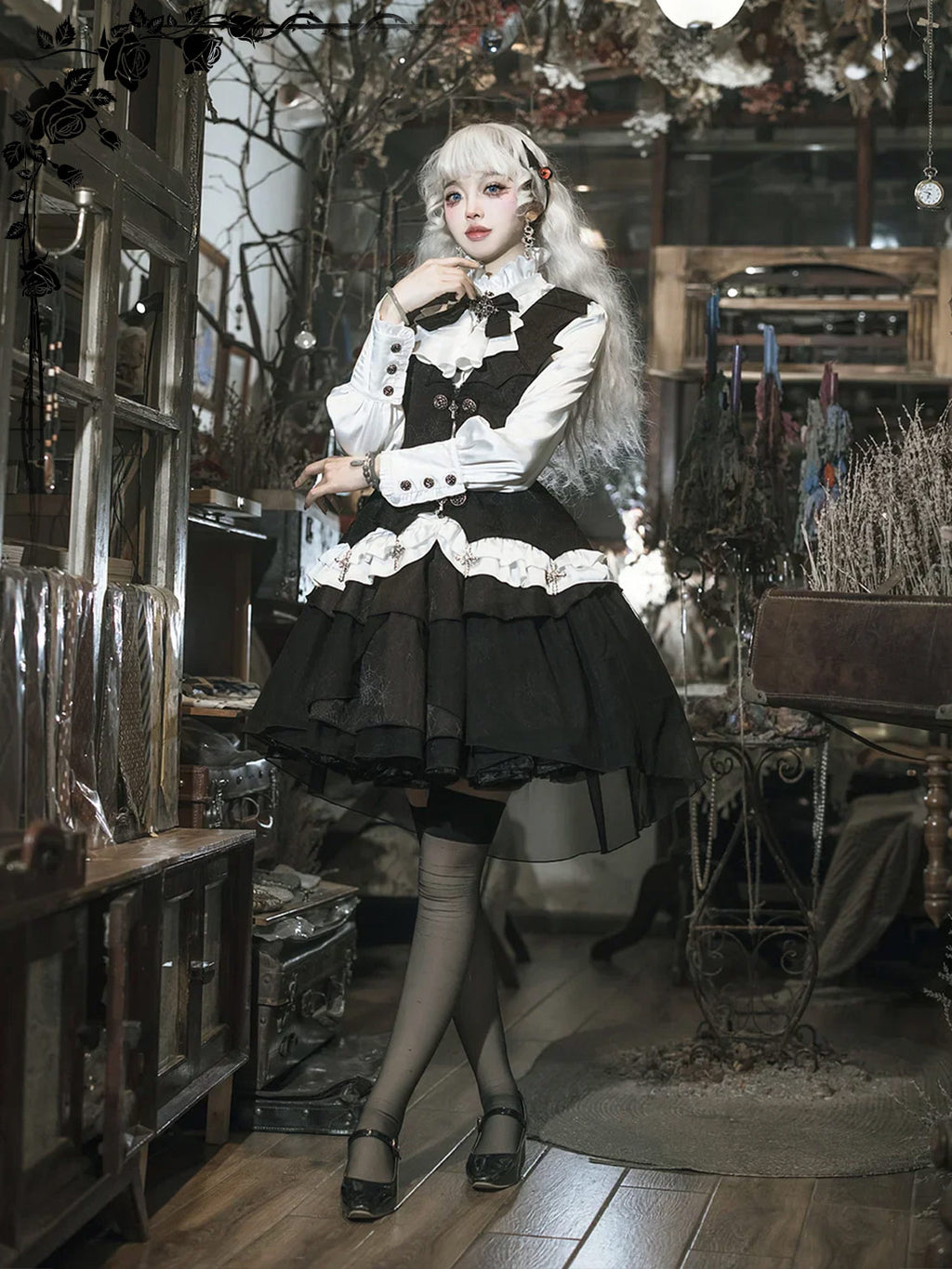 Gothic Lolita Vampire Duke Dark Black Dress Set Skirt for Party