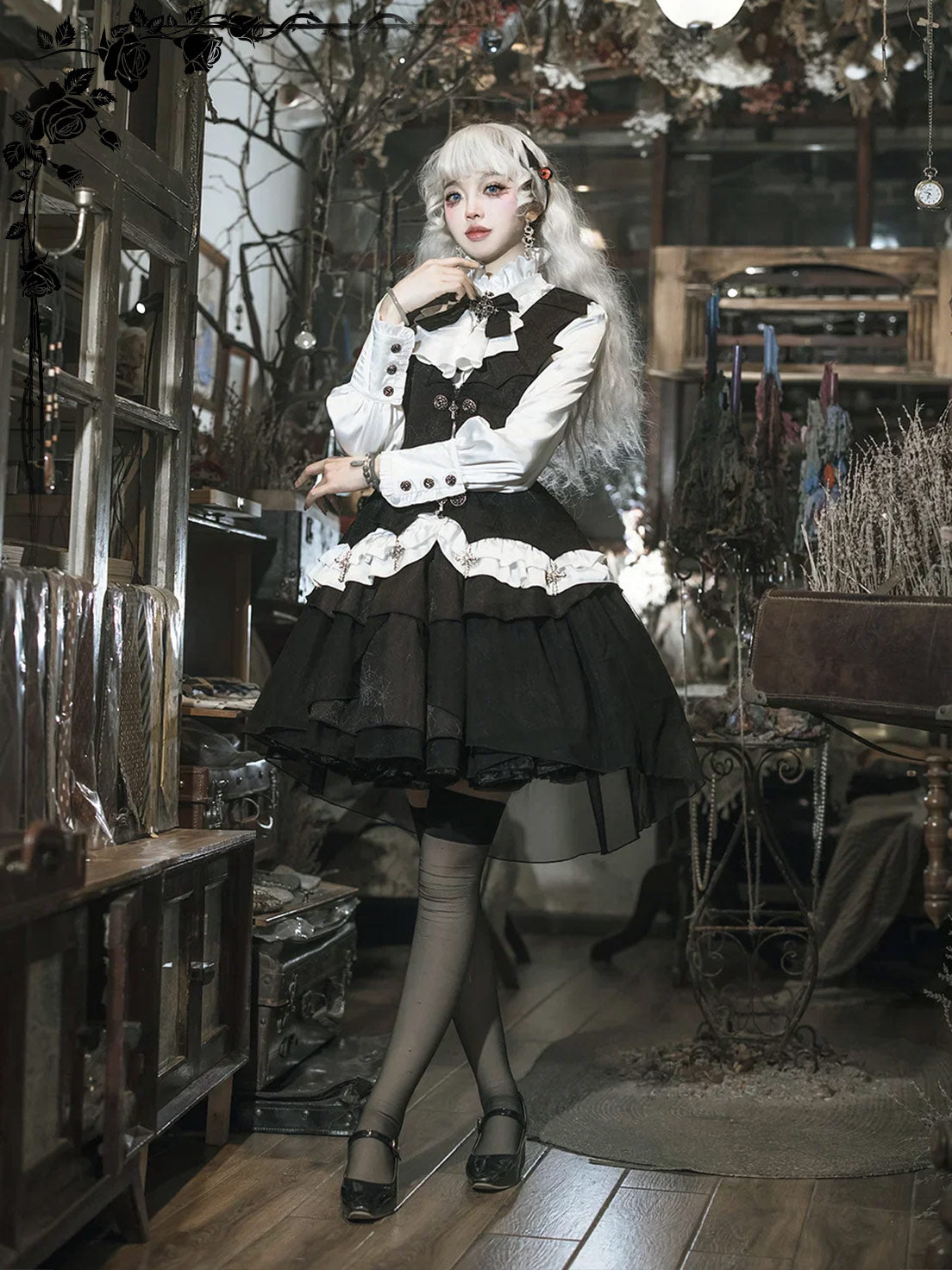 Gothic Lolita Vampire Duke Dark Black Dress Set Skirt for Party