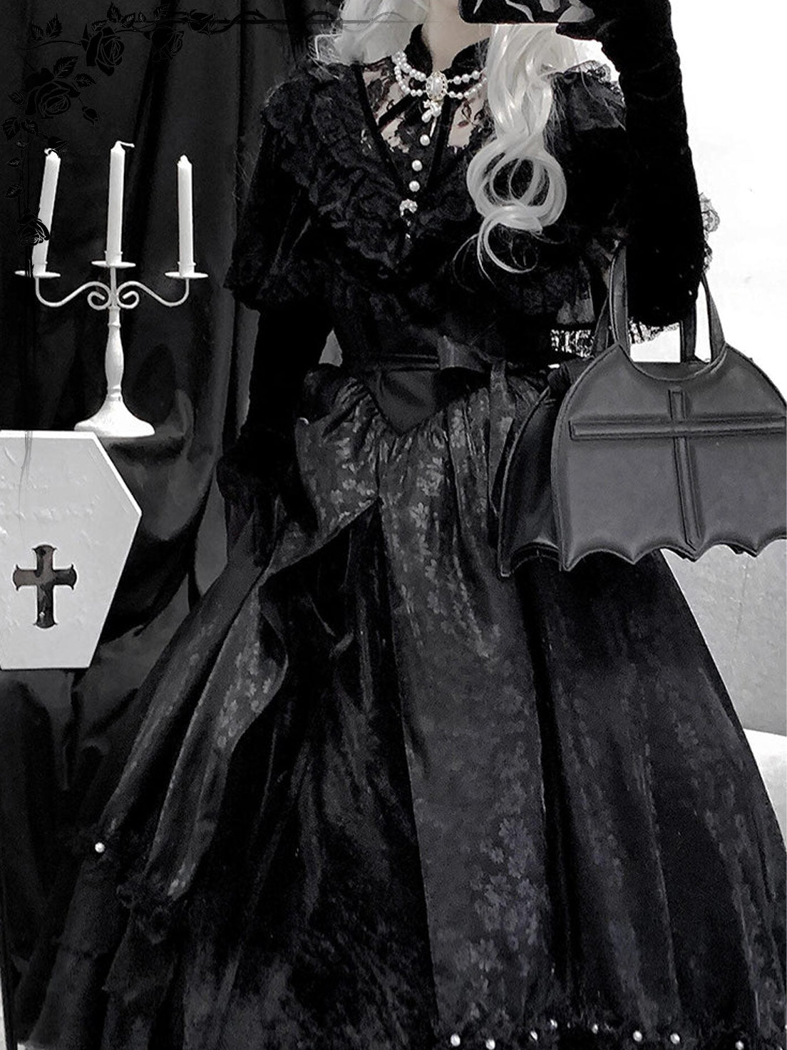 Gothic Lolita Vintage Black Maxi Witch Dress for Halloween Costume