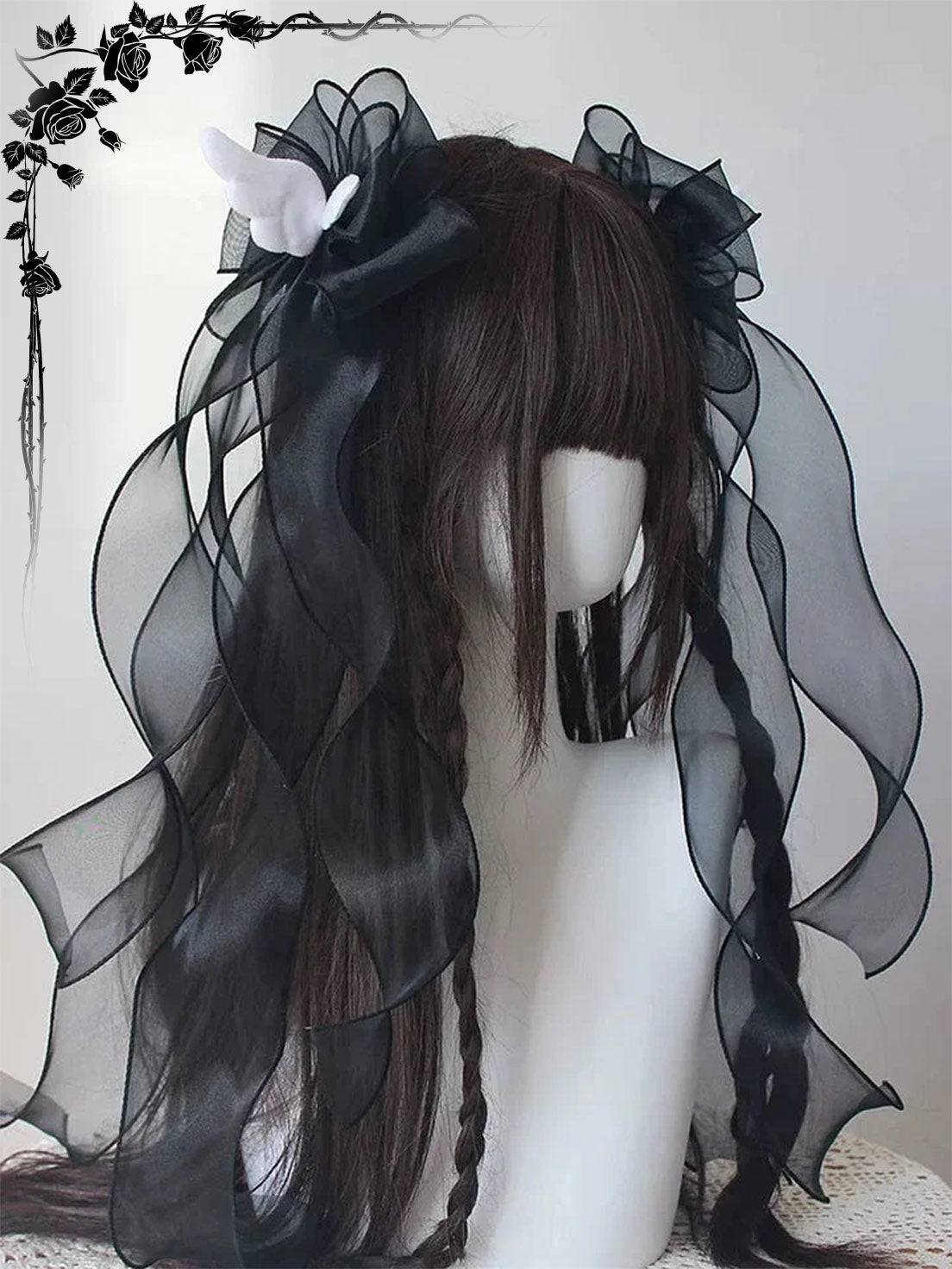 Hair Accessories Gothic Black Angel Wings Ribbon Bow Subculture Y2K Hairclip 2 Colors