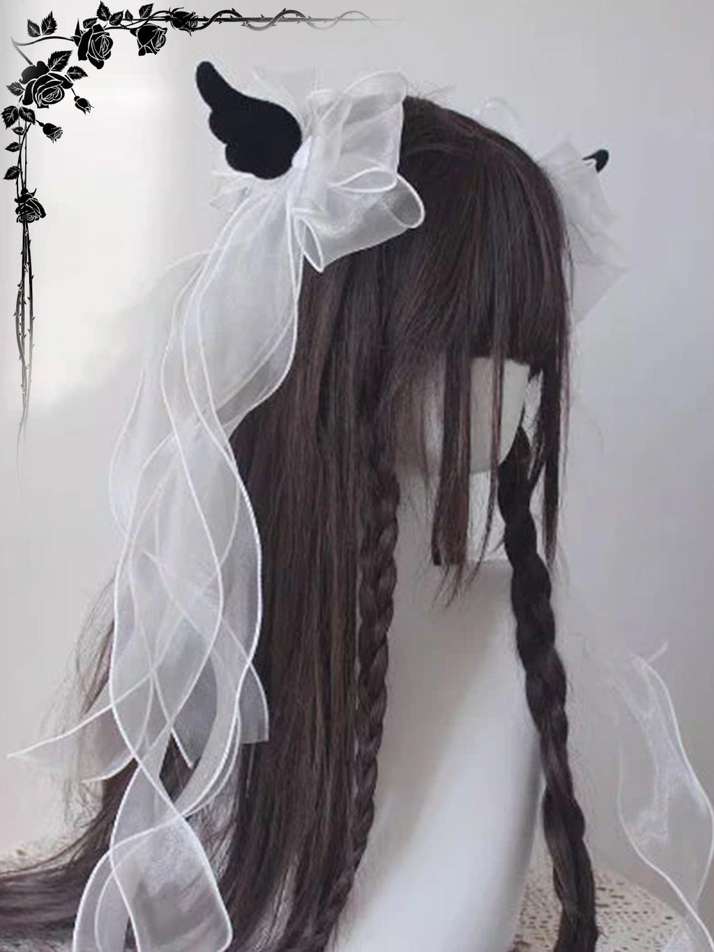 Hair Accessories Gothic Black Angel Wings Ribbon Bow Subculture Y2K Hairclip 2 Colors