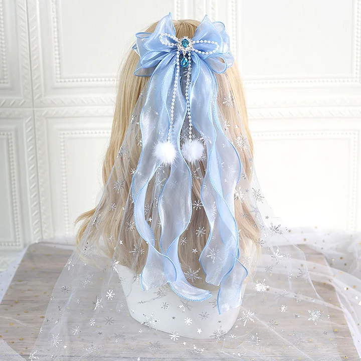 Lolita Accessories Edge Clip Fairy Hairpin with Big Bow Lace Headband 3 Colors