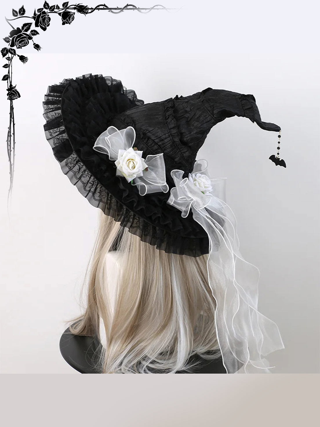 Lolita Accessories Goth Black Witch Hat Headgear Big Brim for Halloween