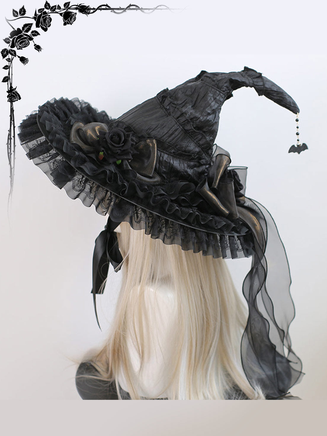 Lolita Accessories Goth Black Witch Hat Headgear Big Brim for Halloween