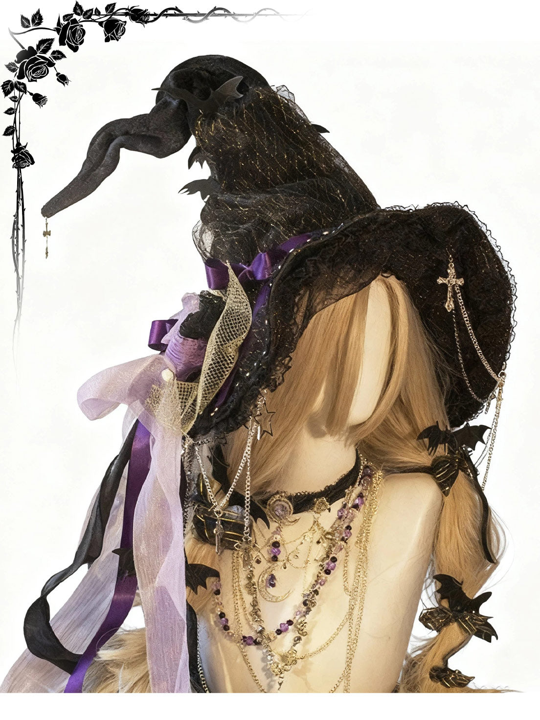 Lolita Accessories Goth Dark Witch Gold Hat for Halloween 3 Colors