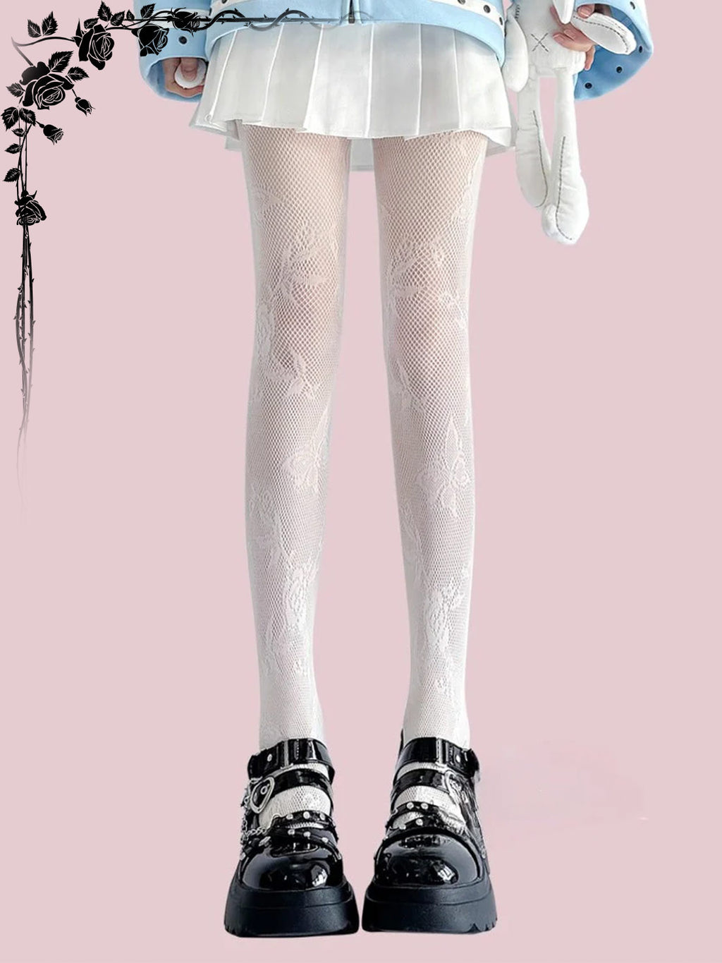 Lolita Accessories White Stockings Thin Hollow Butterfly Pattern Lace Pantyhose