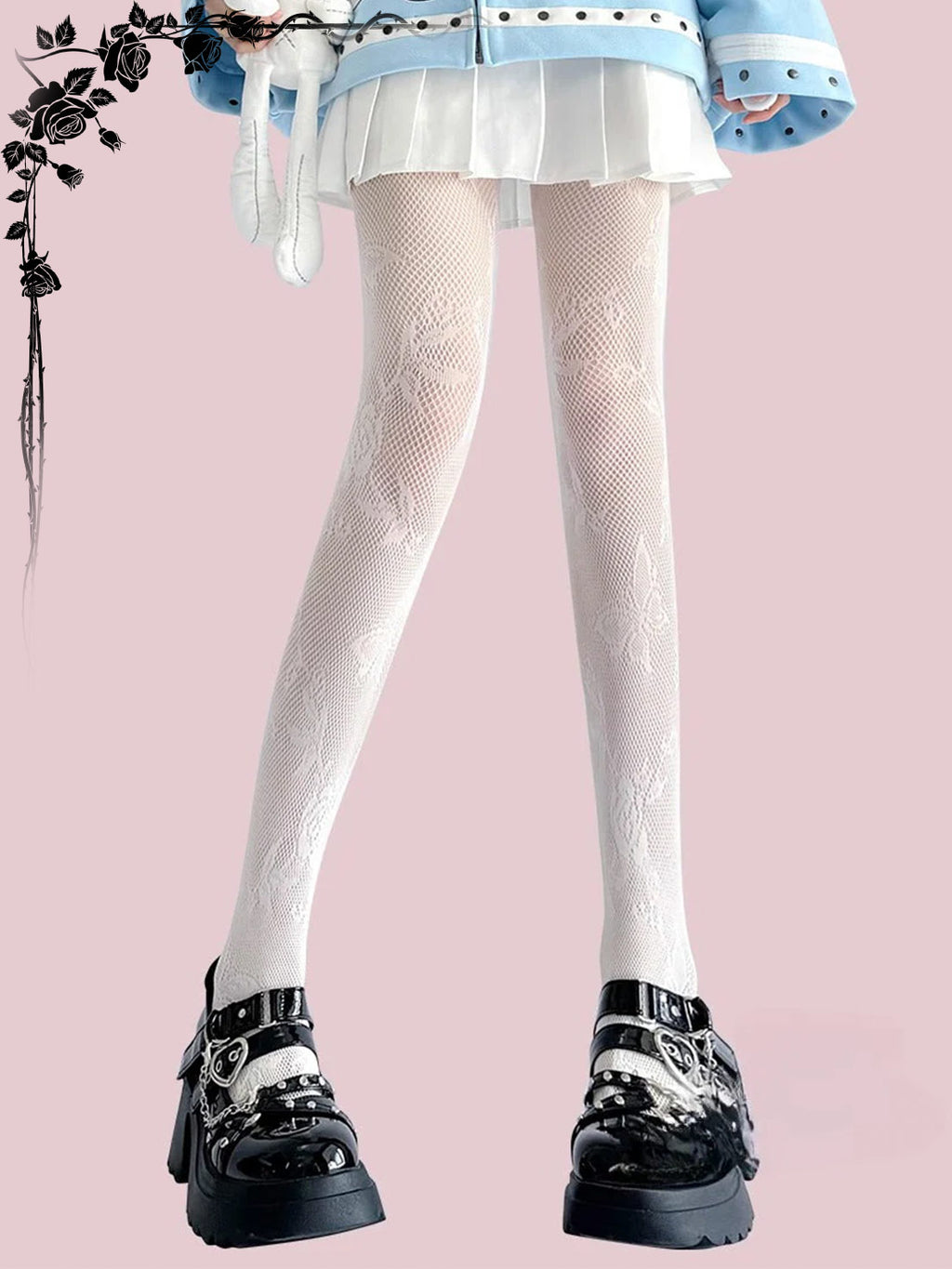 Lolita Accessories White Stockings Thin Hollow Butterfly Pattern Lace Pantyhose